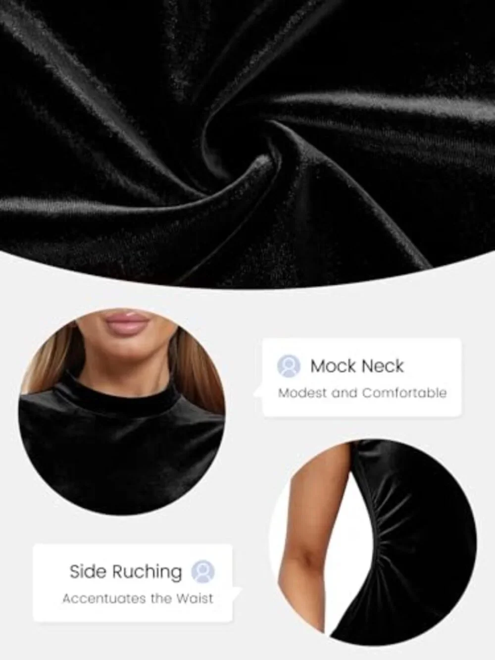 Womens Velvet Tank Top Sleeveless Mock Neck Side Ruched Slim Fit